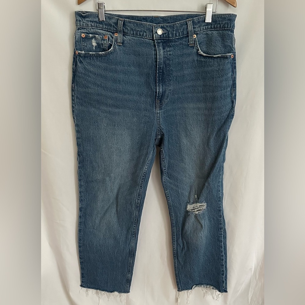 Gap ‘Cheeky Straight Sky High’ Distressed Raw Hem Jeans